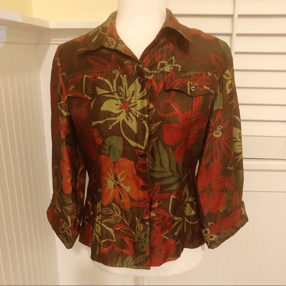 Scott Taylor Brown Tropical Flower Print Jacket PM